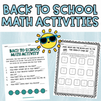 Preview of First Day of School Math Activities | Back to School Math Activities