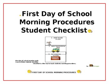 Preview of First Day of School Morning Procedures Checklist for Students