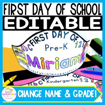 First Day Of Kindergarten Crown First Day Of School Hat Name Recognition Print