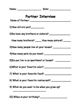 Preview of First Day of School- Partner Interview