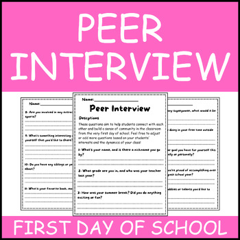 Preview of First Day of School Peer Interview | Back To School