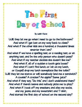 First Day of School Poem by Laura Pickett | Teachers Pay Teachers