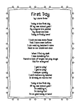 Preview of First Day of School Poem