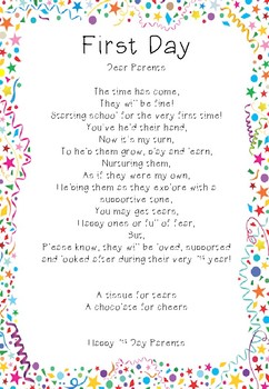 First Day of School Poem for Parents by Mrs Ireland s 
