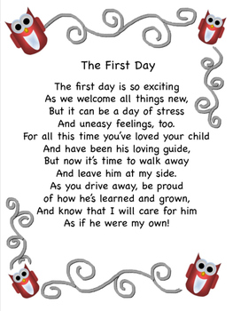 Preview of First Day of School Letter To Parents From Teacher