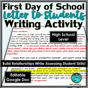 Preview of First Day of School SEL Writing Activity | Letter to Students Template