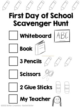 Preview of First Day of School Scavenger Hunt