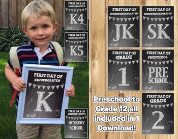 Preview of First Day of School Sign Chalkboard Back To School Sign Includes all Grades Prop