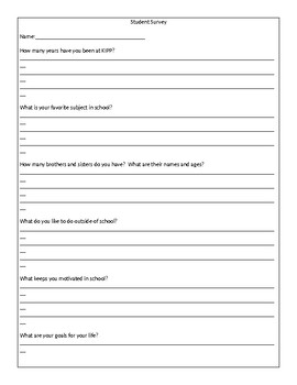 First Day of School Student Survey by Kelly West | TPT