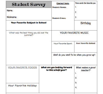 Preview of First Day of School Student Survey