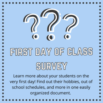 Preview of First Day of School Survey - High School