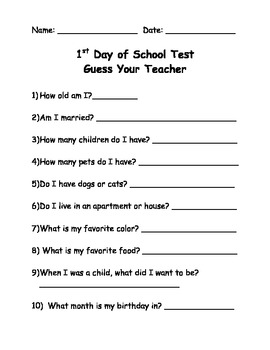 vitamin slim forestille First Day of School Test-Guess Your Teacher by DeAnna Sherred | TpT