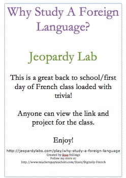 Preview of First Day of School or French Jeopardy Game