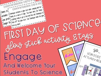Preview of First Day of Science Glow Stick Activity & Tags