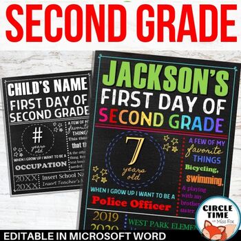 Preview of First Day of 2nd Grade Sign Board EDITABLE printable first day of school signs