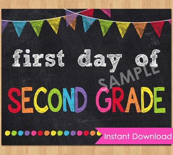 Preview of First Day of Second Grade Sign Printable 2nd Back to School Chalkboard Poster