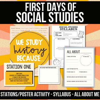 Preview of First Day of Social Studies Activity + Editable Syllabus + Editable All About Me