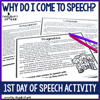 Preview of First Day of Speech Therapy | Back to School Speech Therapy Activities