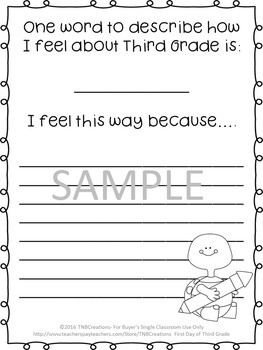 first day of third grade packet by tnbcreations tpt