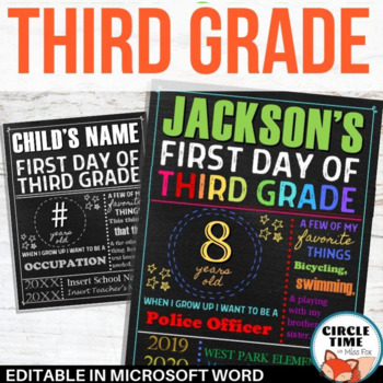 Preview of First Day of Third Grade Sign Board EDITABLE Back to School Sign, First Day Sign