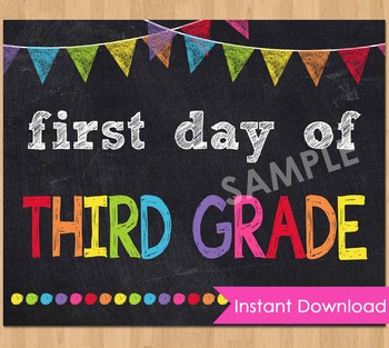 Preview of First Day of Third Grade Sign Printable 3rd Back to School Chalkboard Poster