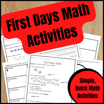 Preview of First Days Math Activities - Worksheets and Activities for Kinder, First, Second