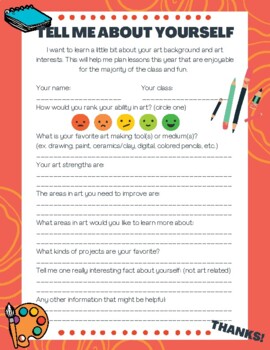 First Days in Art Student Questionnaire by Sarah Blackaby | TPT