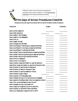 Preview of First Days of School Procedures Checklist