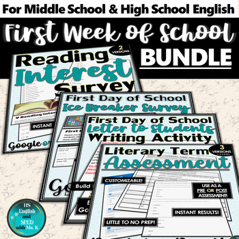 Preview of First Week of School for HS English Class | Digital & Print BUNDLE