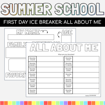 Preview of First Days of Summer School: Ice Breaker, All About Me Packet