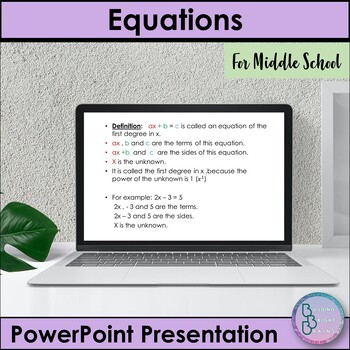 Preview of First Degree Linear Equations |PowerPoint Presentation Math Lesson Middle School