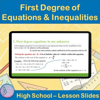 Preview of First Degree of Equations and Inequalities | High School Math PowerPoint Lesson