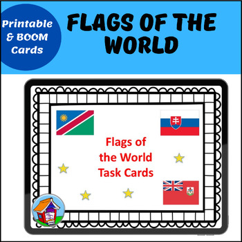 Preview of Flags of the World Printable Task Cards with BOOM Card™ Option