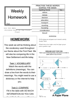 Preview of First Fleet Homework Sheet