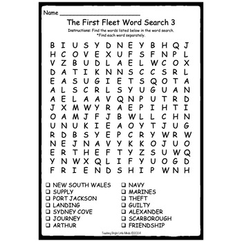 First Fleet Word Search by Teaching Bright Little Minds | TpT