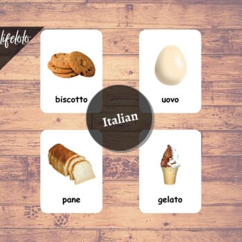 First Foods - ITALIAN English Bilingual Flash Cards | Baby Foods | 48 Cards