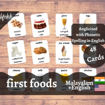 Preview of First Foods - MALAYALAM English Bilingual Flash Cards | Baby Foods | 48 Cards