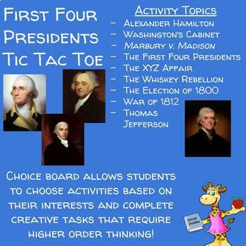 Preview of First Four Presidents (US History) - Choice Board Hyperdoc