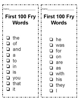 Preview of Two Sets of First Fry 100 list of words in sets of ten!