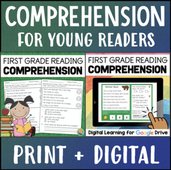 Preview of First Grade 1 Reading Comprehension BUNDLE Printable + Digital Google Classroom