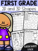 First Grade 2D and 3D Shapes Worksheets