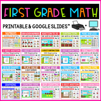 Preview of Math Center Activities 1st Grade, 2nd Grade Low Prep Printables + Google Slides™