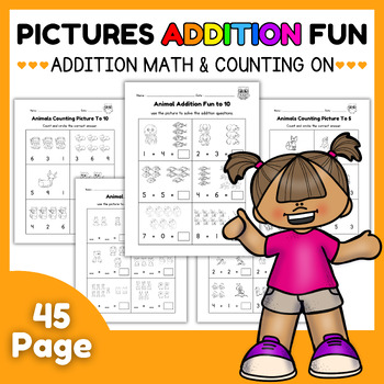 Preview of First Grade Addition Math & Counting on Pictures l Practice number to 5 & 10