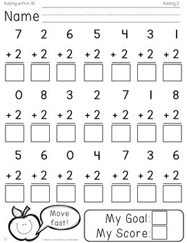 first grade timed tests addition within 10 common core