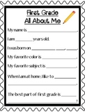 First Grade All About Me First Day Worksheet
