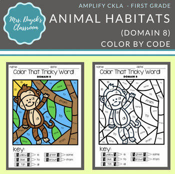Preview of First Grade - Animal Habitats - Domain 8 - 'Skills Color by Code' - Amplify CKLA