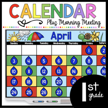 Preview of First Grade April Calendar Earth Day Easter Digital Google Slides Phonics SEL