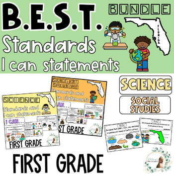 Preview of First Grade BUNDLE Florida Science and Social Studies Standards and I Can