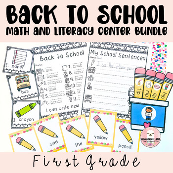 Preview of First Grade Back to School Writing Prompts and Center Resources Bundle
