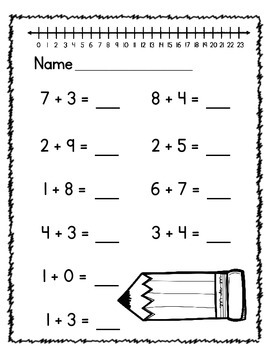 First Grade Beginning of Year Addition Worksheets by Lots of Wonder